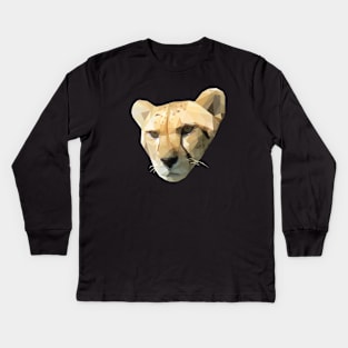 Low Poly Cheetah Head Kids Long Sleeve T-Shirt